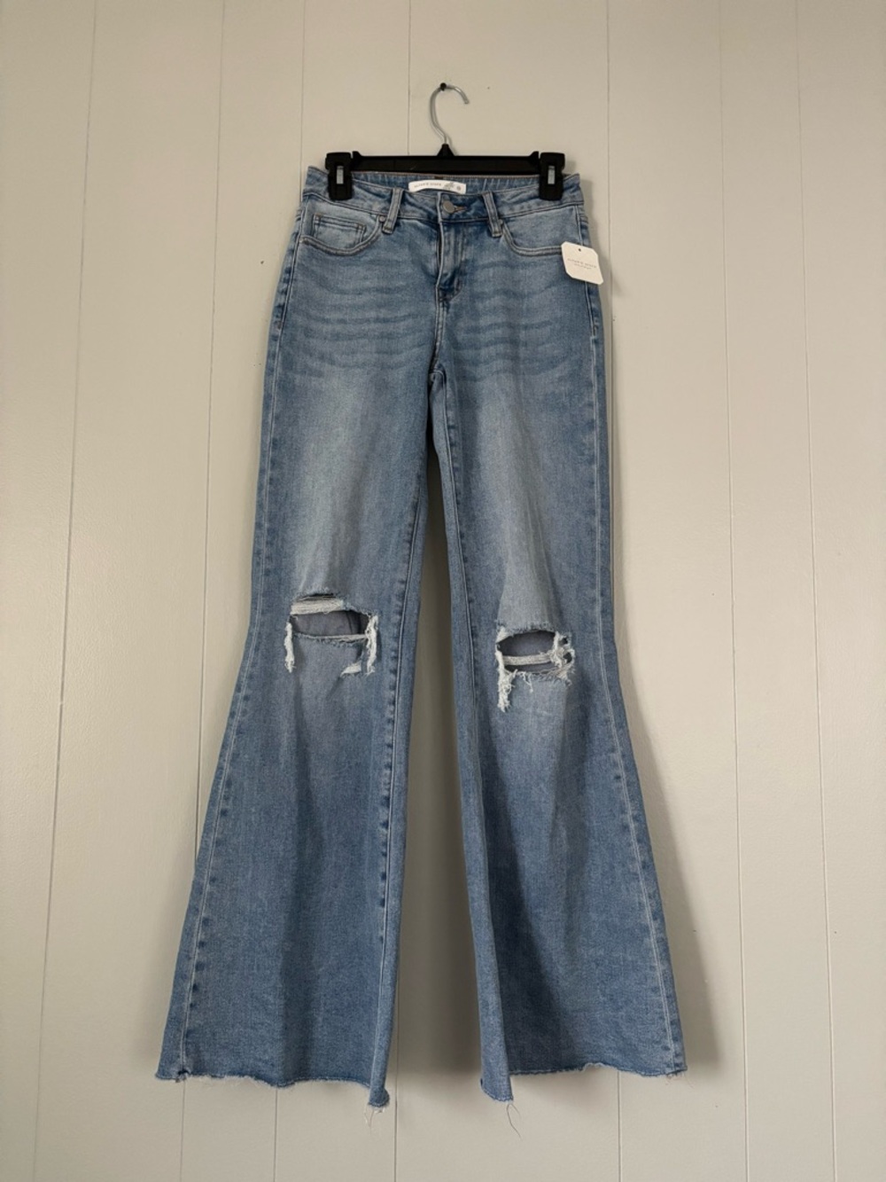 Altar'd State Mica Denim Light Wash Distressed High Rise Flare Jeans